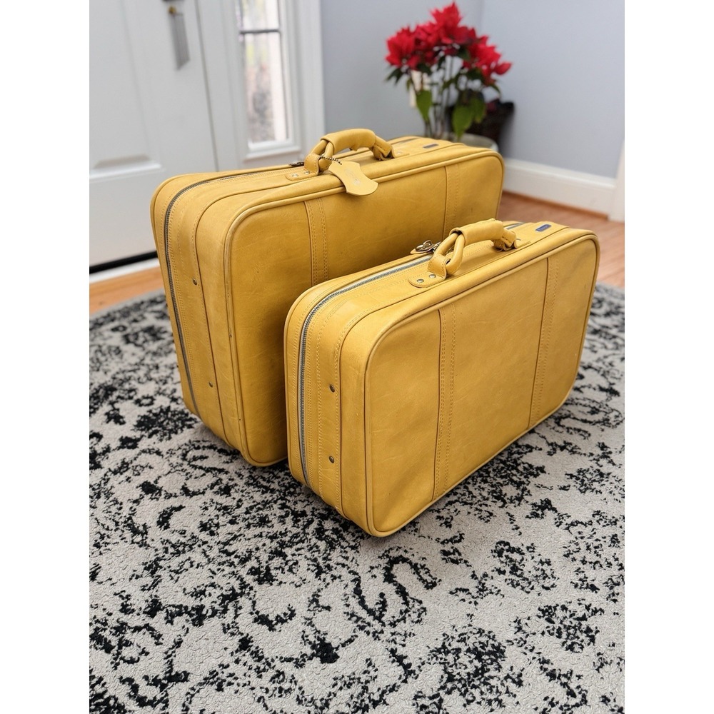 Vintage American Tourister ESCORT Suitcase Set 2pc Mustard Yellow Retro 70s MCM